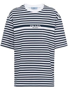 Prada t-shirt rayé à logo imprimé - Bleu