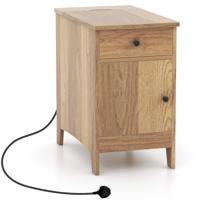 Nachtkastje met Oplaadstation Bijzettafel met USB-Poorten en Stopcontacten Salontafel met Lade Opbergkast Tijdschriftenrek