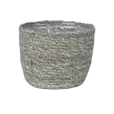 Plantenpot/bloempot van jute/zeegras diameter 13 cm en hoogte 10 cm ijsblauw/grijs