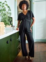 Jumpsuit voor zwangerschap en borstvoeding van glitterend fluweel / velours zwart