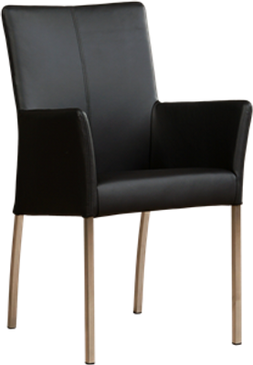 Zwarte leren moderne eetkamerstoel Comfort - poot vierkant rvs - Toledo Leer Nero (zwart leer)