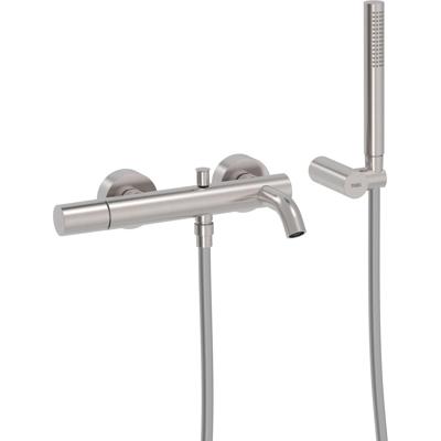 Badkraan Tres Study | Opbouw | Mengkraan | Incl.Handdoucheset | 2-weg | hoh 15 cm | 1-knop | Rond | RVS look