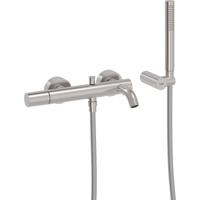 Badkraan Tres Study | Opbouw | Mengkraan | Incl.Handdoucheset | 2-weg | hoh 15 cm | 1-knop | Rond | RVS look