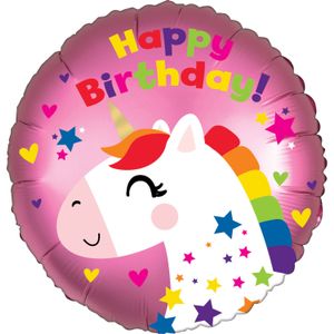 Folieballon Happy Birthday Unicorn Roze - 45 cm
