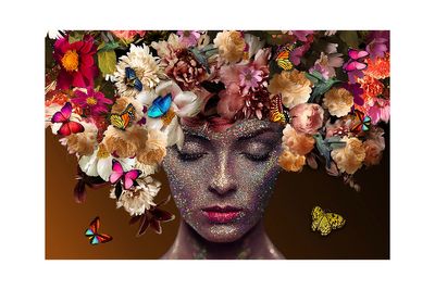 Glasschilderij - Glitter Vrouw - 120 x 80 cm
