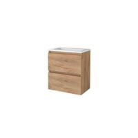 Basic-Line Start 39 Badkamermeubelset - Ondiep - 60 x 39 cm - Greeploos - 2 Lades - Acryl Wastafel - 1 Kraangat - Whisky Oak