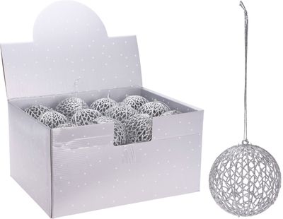 5 stuks! Kerstbal met glitter 9 cm zilve - Nampook