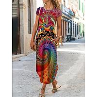 Dames Casual jurk Bloemig Grafisch Afdrukken Strakke ronde hals Maxi-jurk Klassiek Dagelijks Vakantie Korte mouw Zomer Lente Lightinthebox - thumbnail