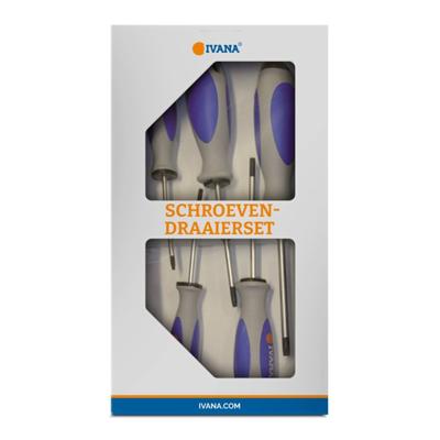 Ivana schroevendraaierset - Torx - softgrip - mat verchroomd - 6-delig