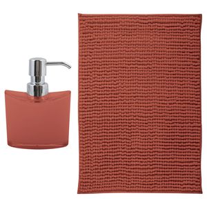 MSV badkamer droogloop mat - Bolzano - 40 x 60 cm - met bijpassend zeeppompje - terracotta - Badmatjes