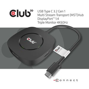 CLUB3D USB Type C 3.2 Gen 1 Multi Stream Transport (MST)Hub DisplayPort1.4 Triple Monitor