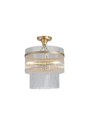 Plafondlamp Lara 3Lt Gold Metal, Clear Glass Rods