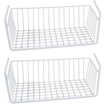 2x Stuks opberg/opruim hangmandje/kastmandje wit 30 cm van ijzer