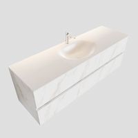 Badkamermeubel BWS Madrid Carrara Mat 150 cm Solid Surface Wastafel (1 kraangat, 2 lades)
