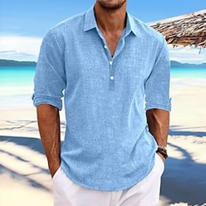 Voor heren Overhemd linnen overhemd Zomer overhemd Strand Kleding Zwart Wit blauw Groen Lange mouw Effen Revers Lente zomer Casual Dagelijks Kleding Lightinthebox