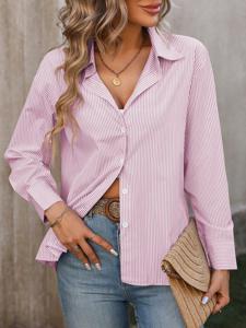 Shirt Collar Casual Striped Loose Blouse