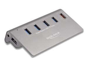 Delock 64182 USB 10 Gbps hub met 4 USB Type-A poorten + 1 snellaadpoort incl. Stroomvoorziening