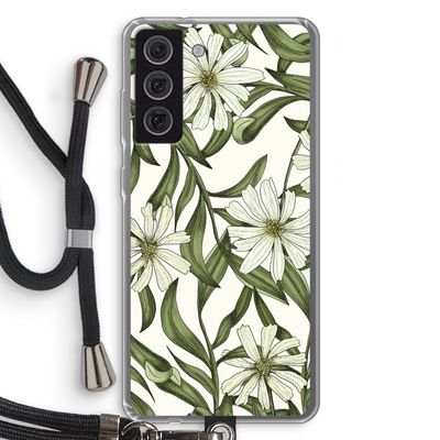 Wit bloemenpatroon: Samsung Galaxy S21 FE Transparant Hoesje met koord