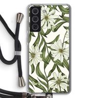 Wit bloemenpatroon: Samsung Galaxy S21 FE Transparant Hoesje met koord