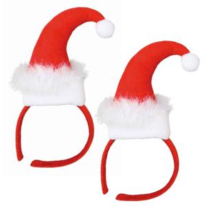 Kerst diadeem/haarband - 2x - kerstmuts met veren - rood - polyester - Miss Santa