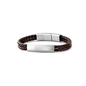 Frank 1967 7FB 0285 Armband staal/leder bruin 20-21 cm