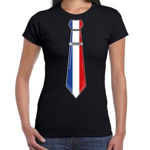 Verkleed T-shirt voor dames - stropdas Frankrijk - zwart - supporter - themafeest