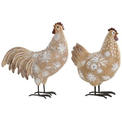 Decoratieve figuren Home ESPRIT Wit Natuurlijk Kip Haan 22,5 X 10 X 23,5 CM (2 Stuks)
