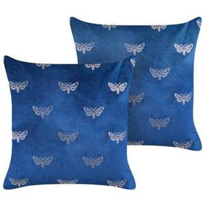 Beliani - YUZURI - Sierkussen set van 2 - Blauw - 45 x 45 cm - Fluweel