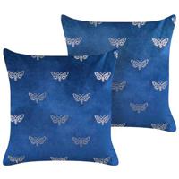 Beliani - YUZURI - Sierkussen set van 2 - Blauw - 45 x 45 cm - Fluweel - thumbnail