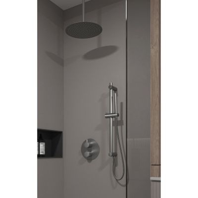 Regendouche set SaniClear Iron | Inbouw | 20 cm | Thermostaatkraan | 2-weg | Rond | Verouderd ijzer - Gunmetal
