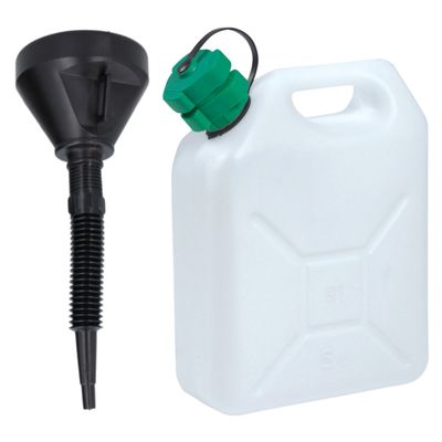Jerrycan wit voor brandstof van 5 liter met een handige grote trechter
