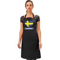 Zweedse vlag in hart keukenschort/ barbecueschort zwart heren en dames   -