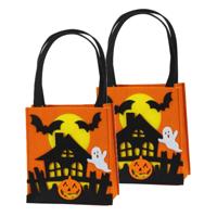 Halloween snoep tasje - 2x - oranje - vilt - 22 x 20 cm - Trick or treat