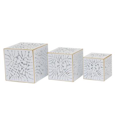 Plantenbakkenset DKD Home Decor Lakens Gouden Metaal 15 x 15 x 15 cm Wit Tropisch Blad van een plant
