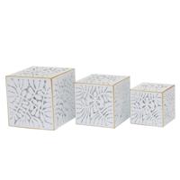 Plantenbakkenset DKD Home Decor Lakens Gouden Metaal 15 x 15 x 15 cm Wit Tropisch Blad van een plant