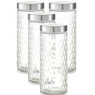 Zeller keuken voorraadpotten / bewaarpotten - 4x - 2000 ml - geruit glas - 11 x 27 cm
