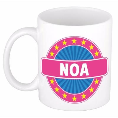Noa voornaam koffiemok - beker - wit/roze - 300 ml - Cadeau - Dames - Collega - Moederdag