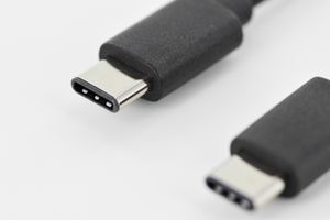 Digitus USB-kabel USB 2.0 USB-C stekker, USB-C stekker 1.80 m Zwart Rond, Stekker past op beide manieren, Afgeschermd (dubbel) AK-300138-018-S