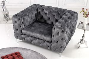 Design Chesterfield fauteuil MODERN BAROQUE 120cm donkergrijs fluweel - 6541297