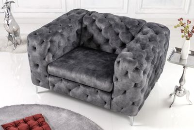 Design Chesterfield fauteuil MODERN BAROQUE 120cm donkergrijs fluweel - 6541297