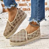 Dames Platte schoenen Instappers Platform sneakers Comfortabele schoenen Dagelijks Geborduurd Bloem Plateau Platte hak Ronde Teen Casual minimalisme Doek Leegloper Amandel Khaki Lightinthebox