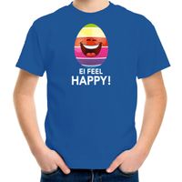 Vrolijk Paasei ei feel happy t-shirt blauw voor kinderen - Paas kleding / outfit