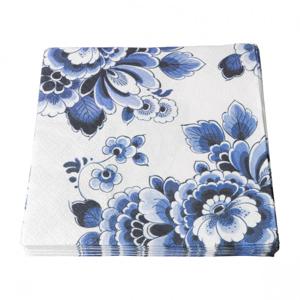 Heinen Delfts Blauw Servetten 'Bloemen' 20 stuks