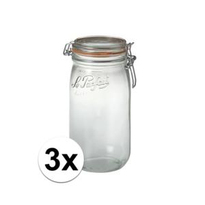 Voorraad/weckpot - 3x stuks - transparant - glas - 22 x 10 cm - 1,5 L - Le Parfait