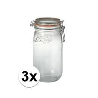 Voorraad/weckpot - 3x stuks - transparant - glas - 22 x 10 cm - 1,5 L - Le Parfait