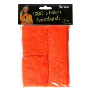 Zweetbandjes set - neon oranje - Foute 80s/90s party verkleed accessoires - hoofd en pols