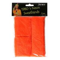 Zweetbandjes set - neon oranje - Foute 80s/90s party verkleed accessoires - hoofd en pols