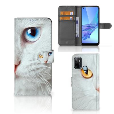 OPPO A53 | OPPO A53s | Telefoonhoesje | Met pasjeshouder | Witte Kat