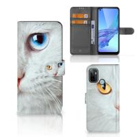 OPPO A53 | OPPO A53s | Telefoonhoesje | Met pasjeshouder | Witte Kat