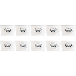 Spot Armatuur 10 Pack - Pragmi Rodos Pro - GU10 Inbouwspot - Vierkant - Wit - Aluminium - 93mm